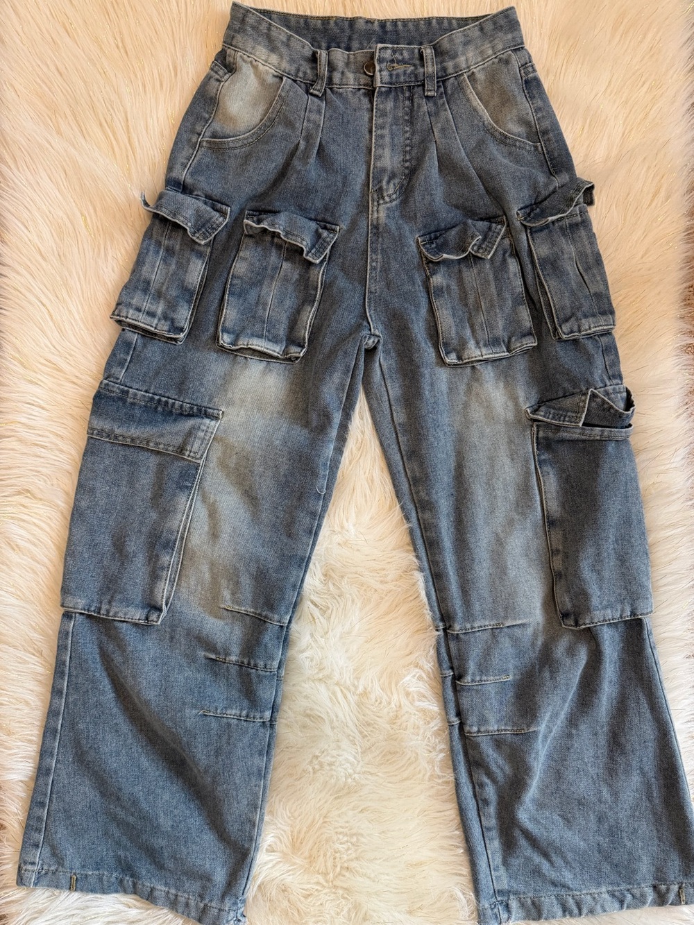 Y2K Baggy Cargo Jeans Multi Pocket Wide Leg Utility Denim